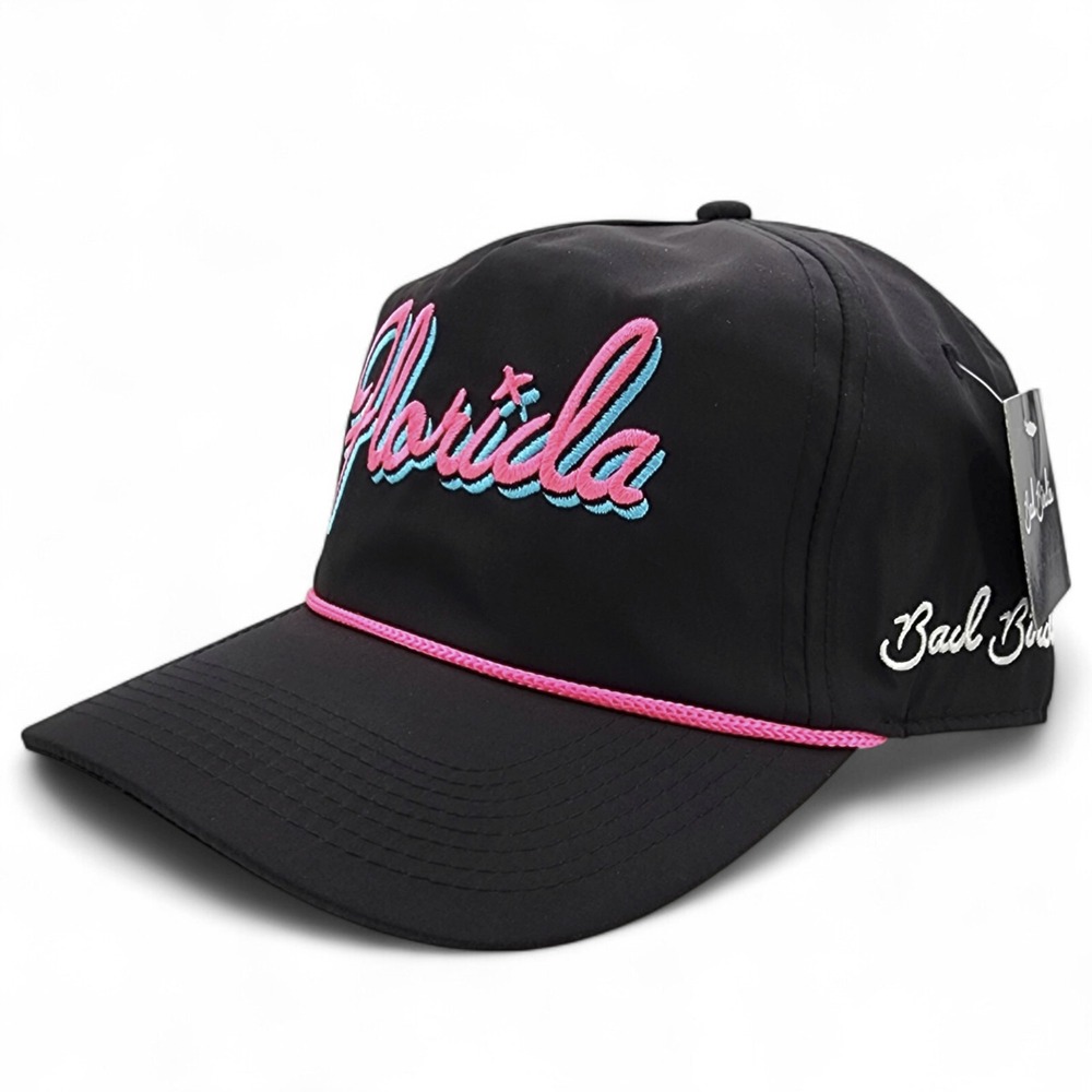 Bad Birdie State Rope Golf Hat Adult Snapback FLORIDA Script Black NEW w/ Tag